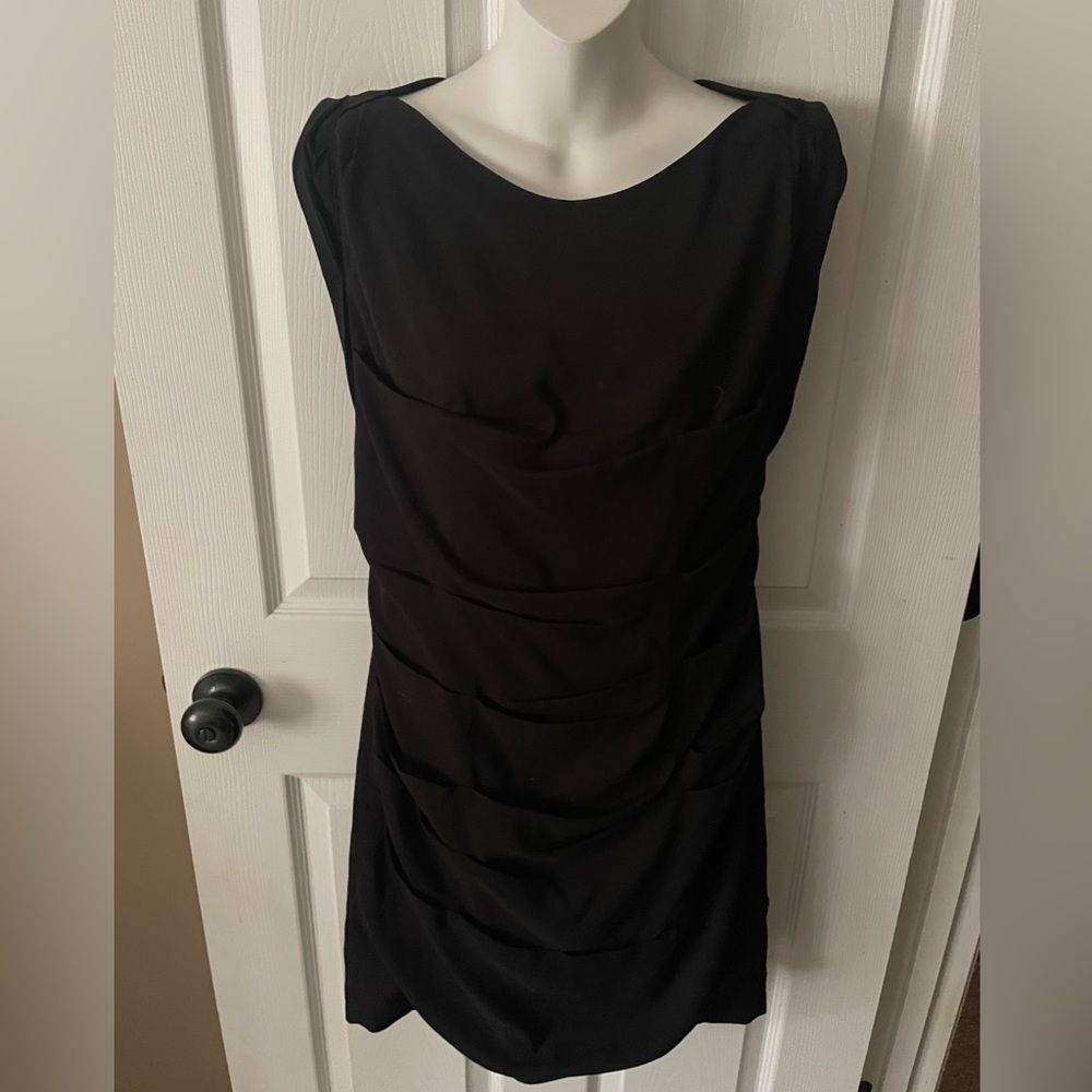 EXPRESS Layered Front Black Mini Sheath Dress- Women's W/ Back Exposed Zip SZ 8
